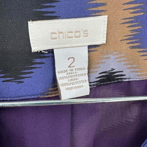 Chico's Artisan Duster Cardigan 2 Zigzag Aztec Print Beaded Statement Open L 14 - Picture 8 of 9